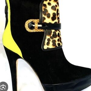 Blonde Ambition Cheryl/Leopard/Lime Green. Black Suede and Patent platform Boots